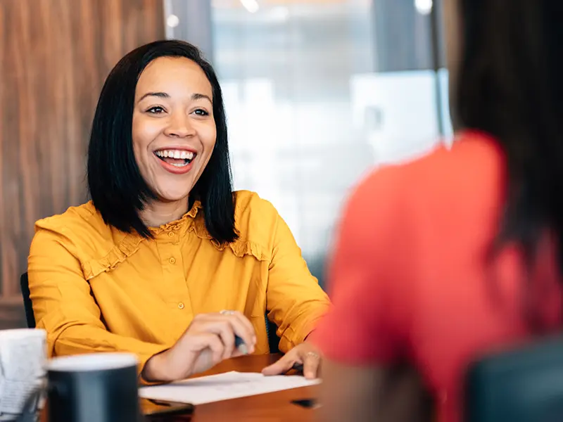 smiling woman at job interview